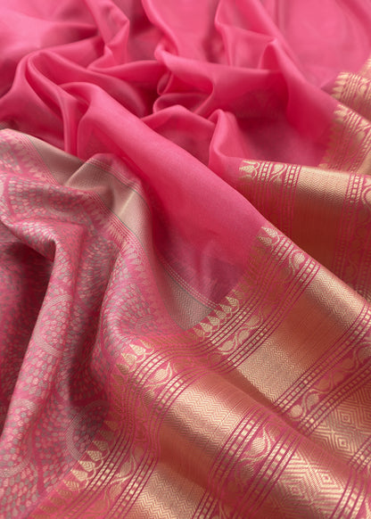 Candy Pink Pure Silk Suit with Meenakari multicolour weaving