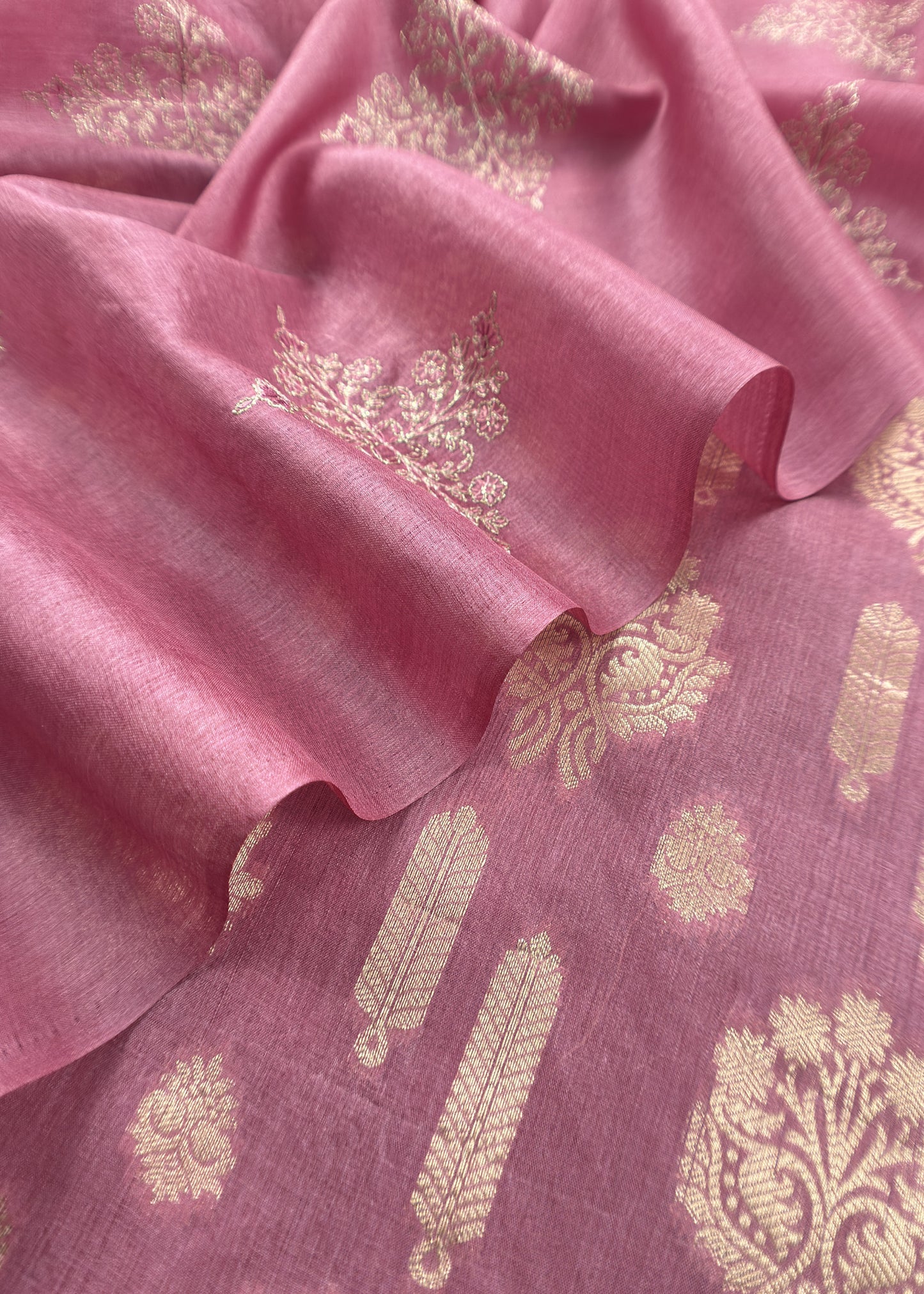 Pinkish Purple Munga Tussar Suit With Banarasi Zari Weaving and Pitta Work