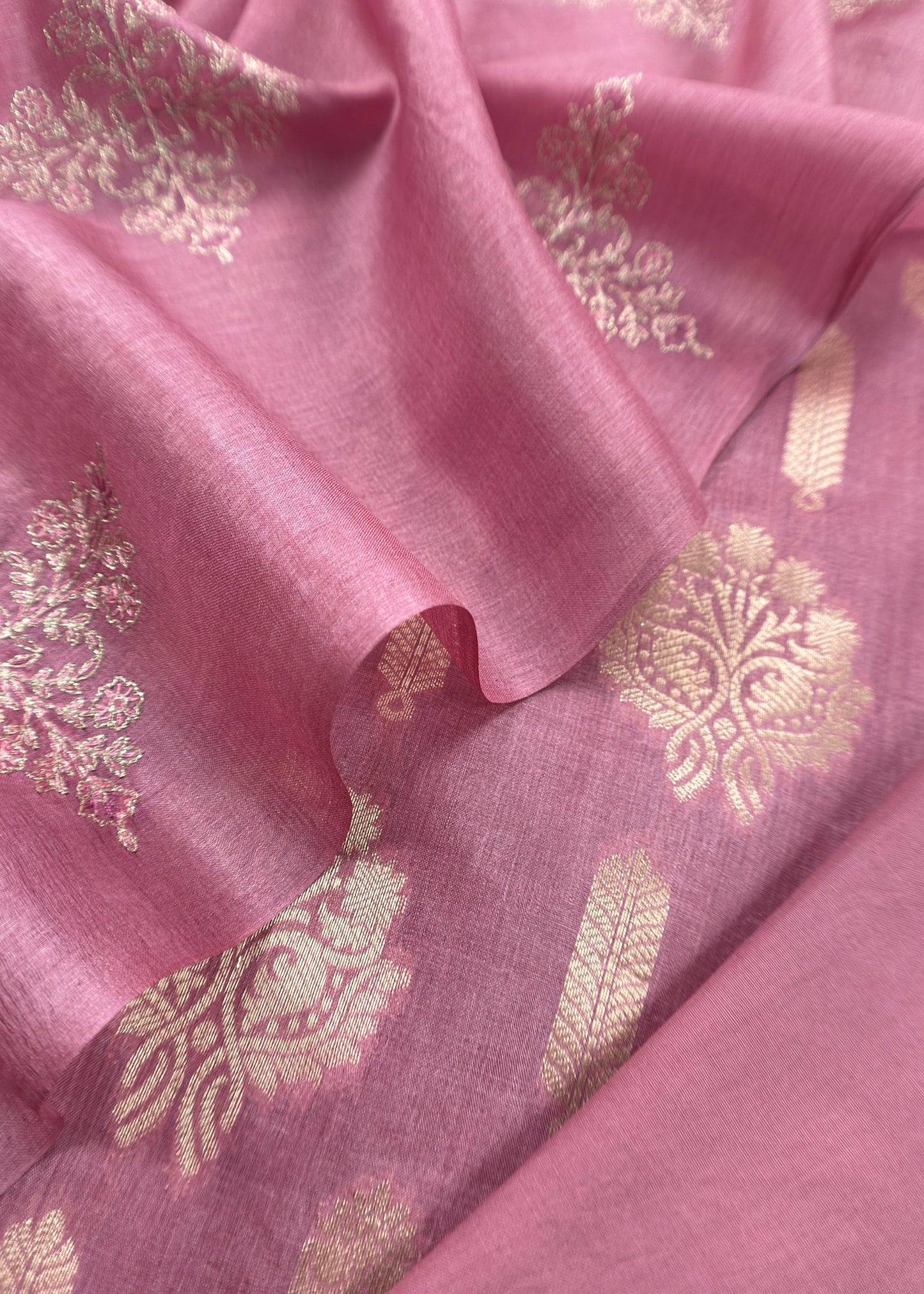 Pinkish Purple Munga Tussar Suit With Banarasi Zari Weaving and Pitta Work