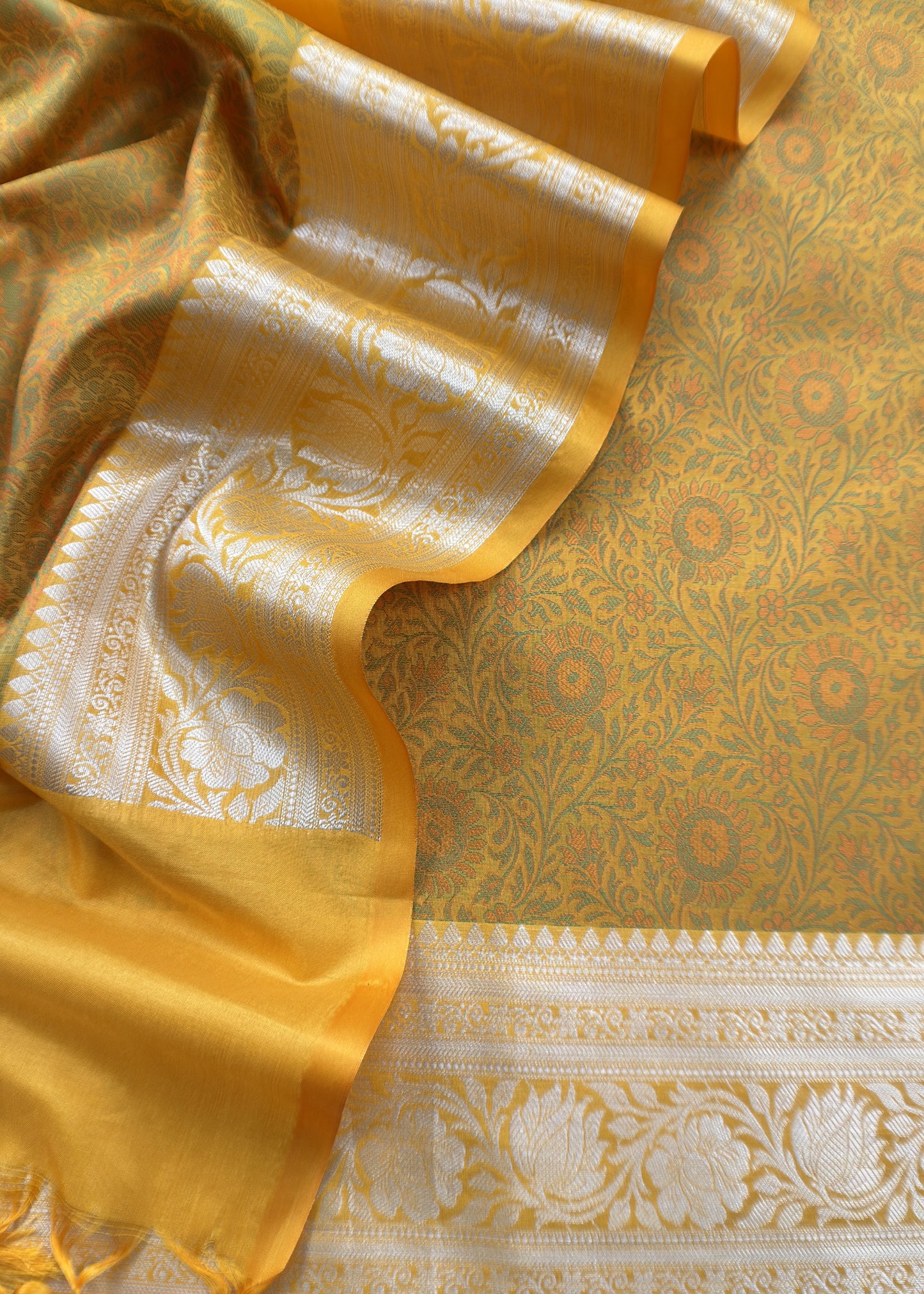 Yellow Pure Silk Suit with Meenakari multicolour weaving