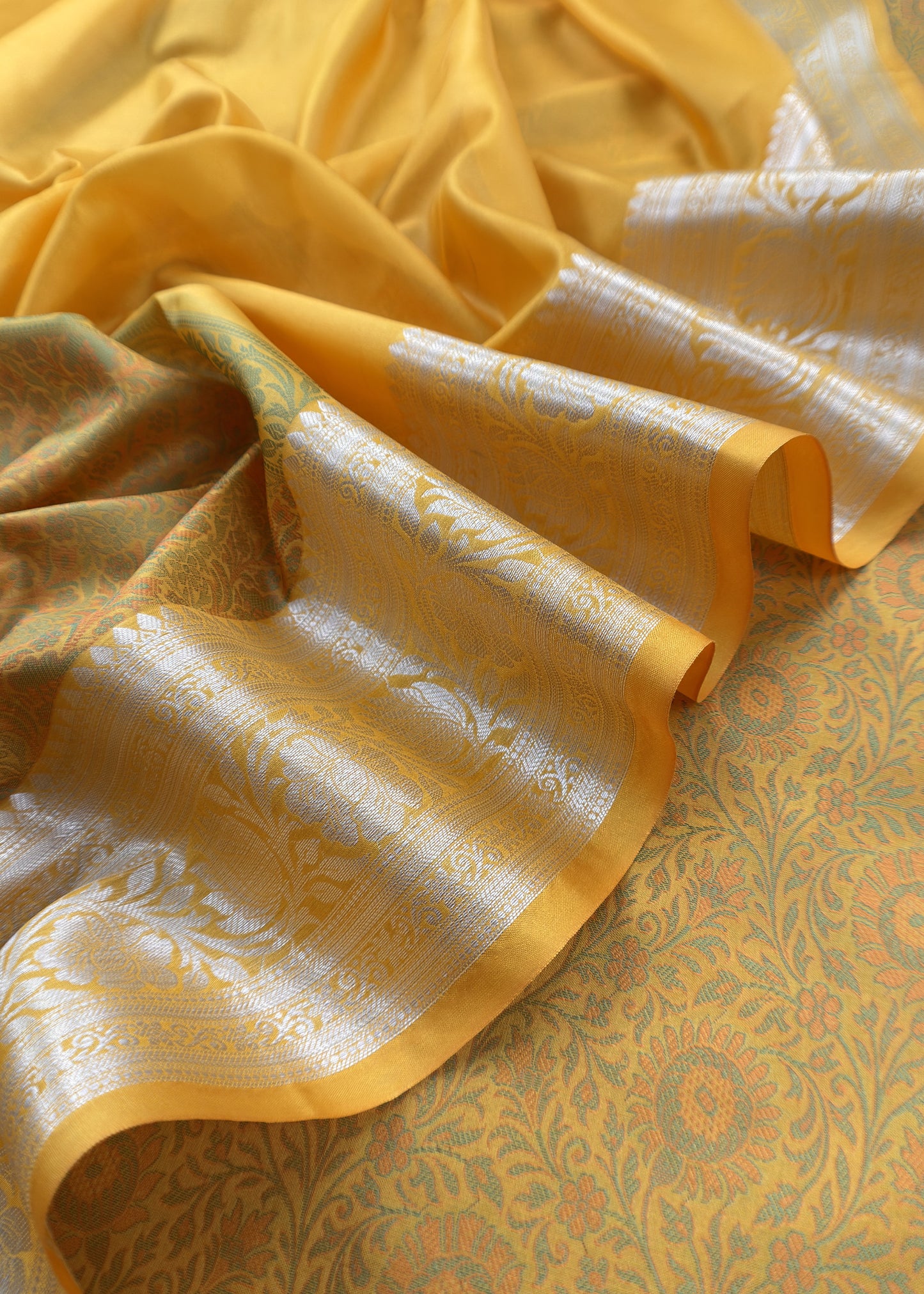 Yellow Pure Silk Suit with Meenakari multicolour weaving