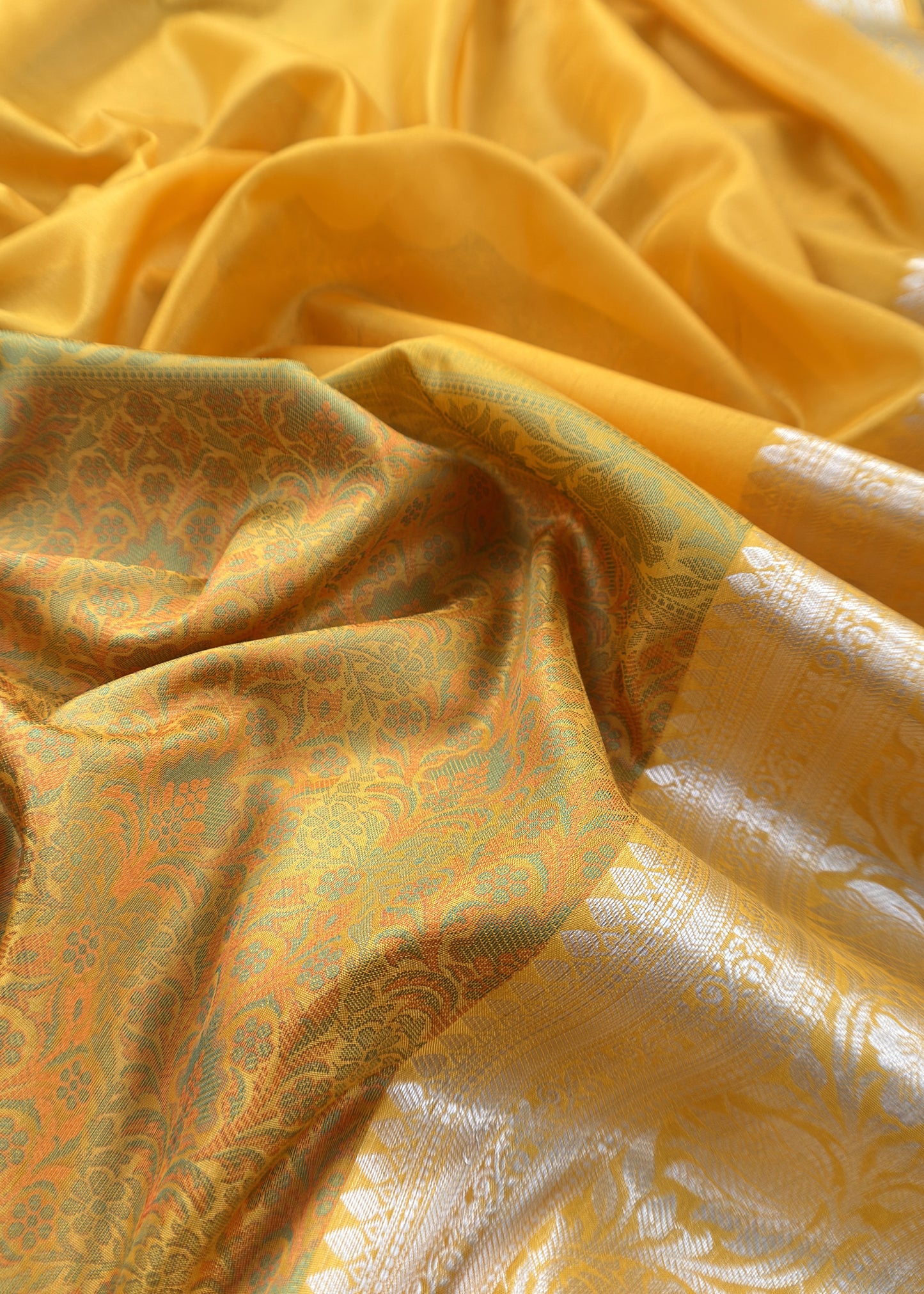 Yellow Pure Silk Suit with Meenakari multicolour weaving