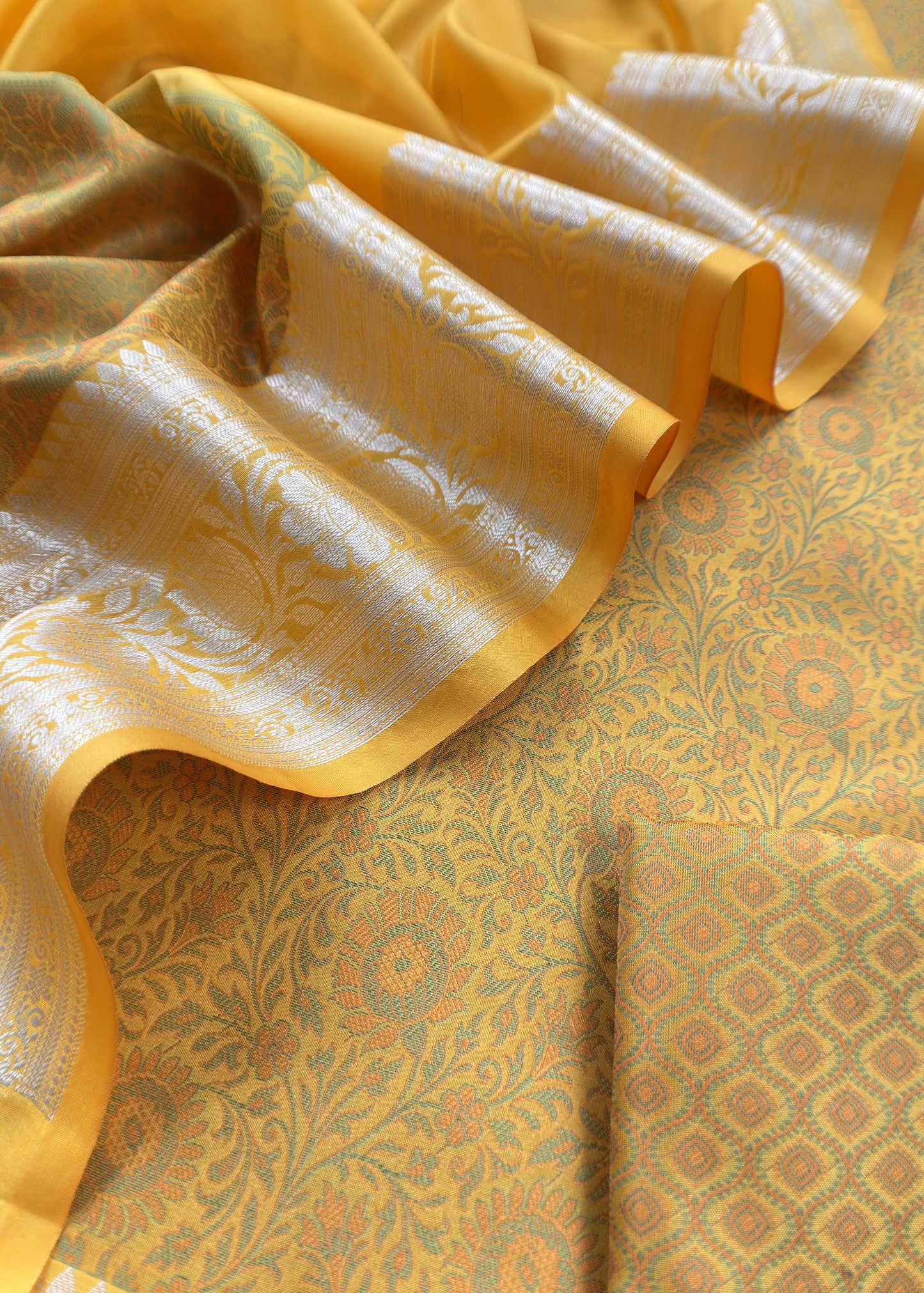Yellow Pure Silk Suit with Meenakari multicolour weaving
