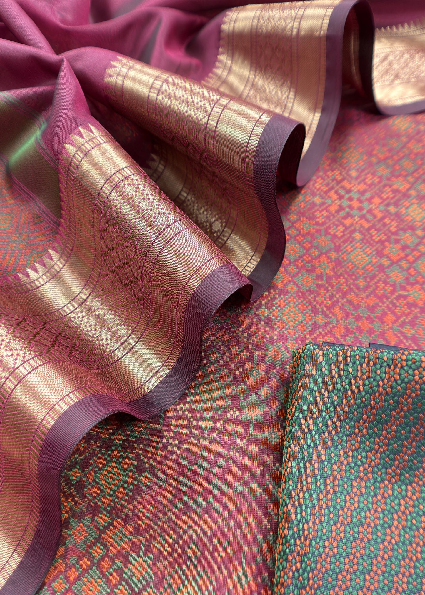 Wine Pure Silk Suit with Meenakari Multicolour Weaving