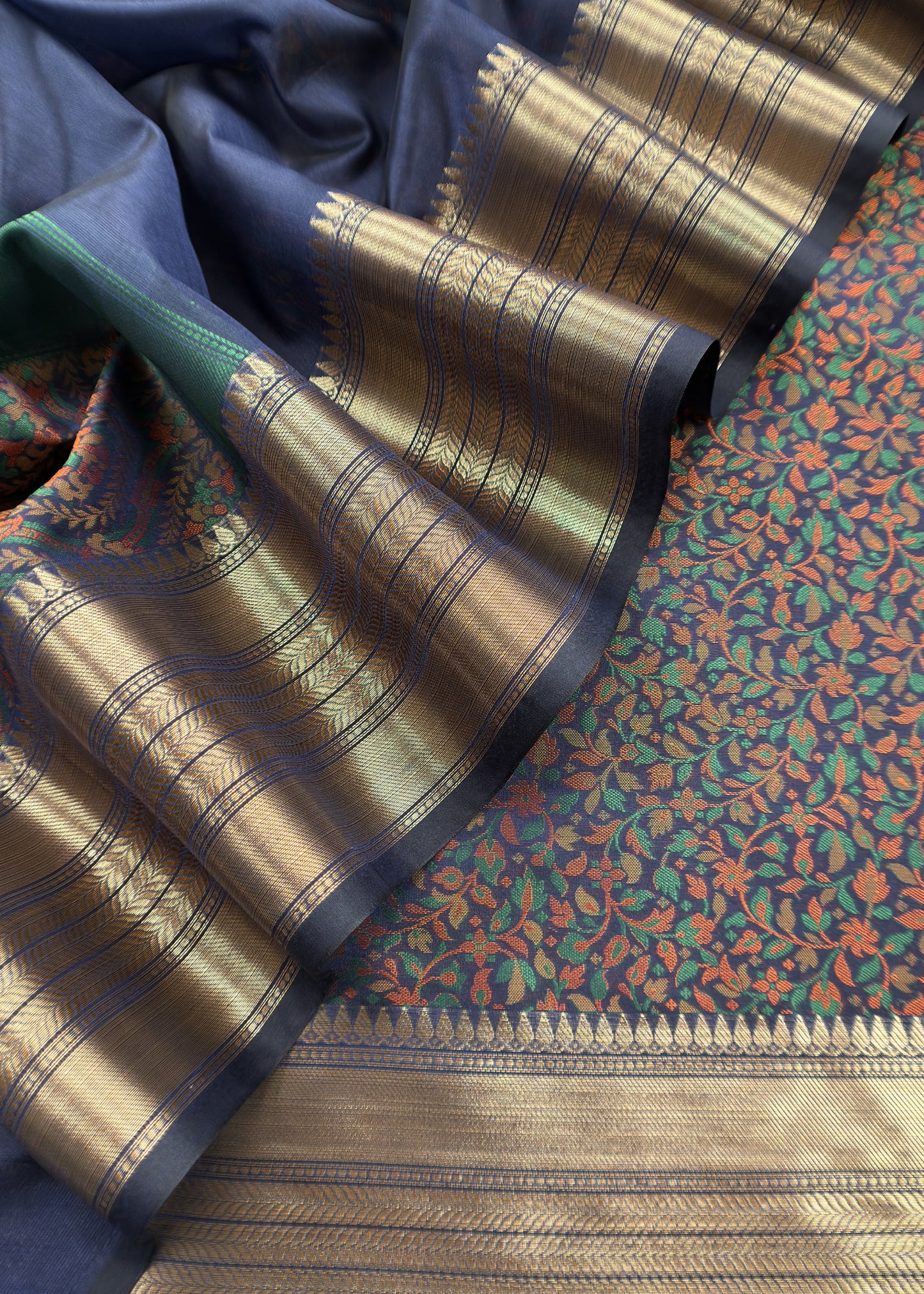 Dark Blue Pure Silk Suit with Meenakari multicolour weaving