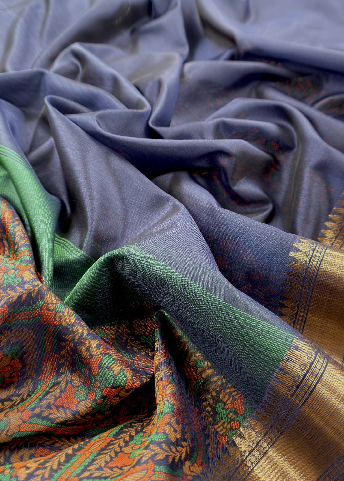 Dark Blue Pure Silk Suit with Meenakari multicolour weaving