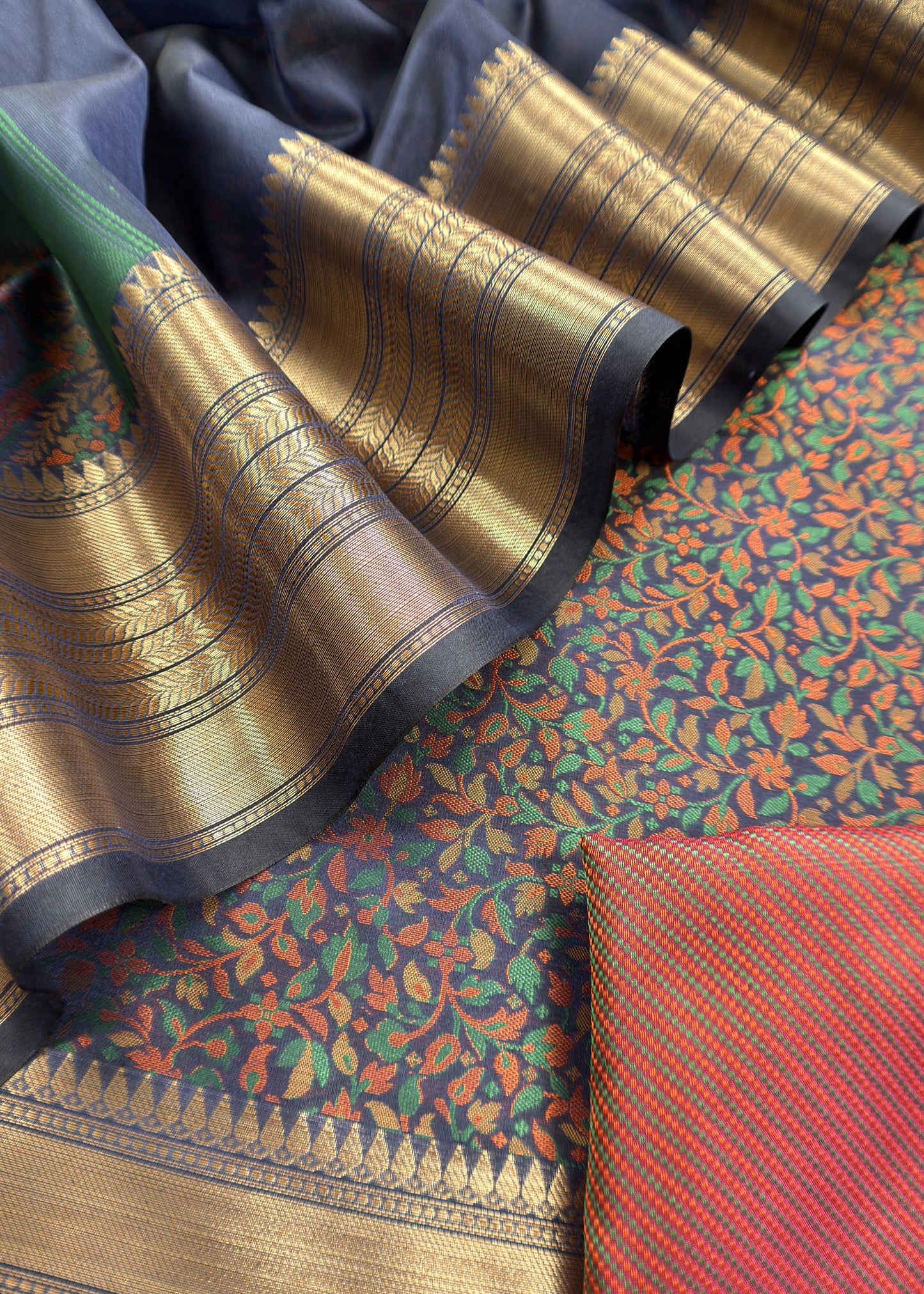 Dark Blue Pure Silk Suit with Meenakari multicolour weaving