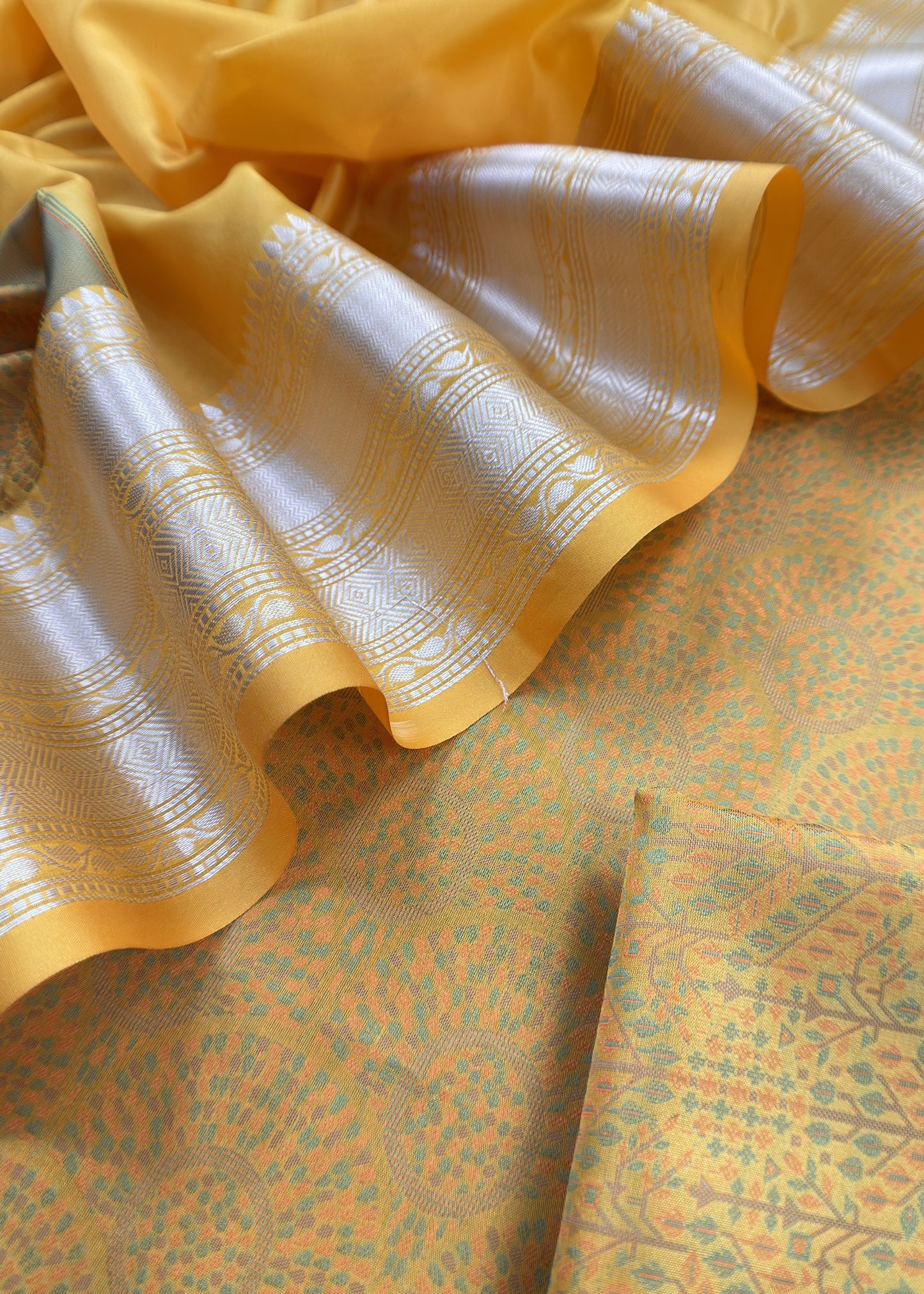Yellow Pure Silk Suit with Meenakari Multicolour Weaving