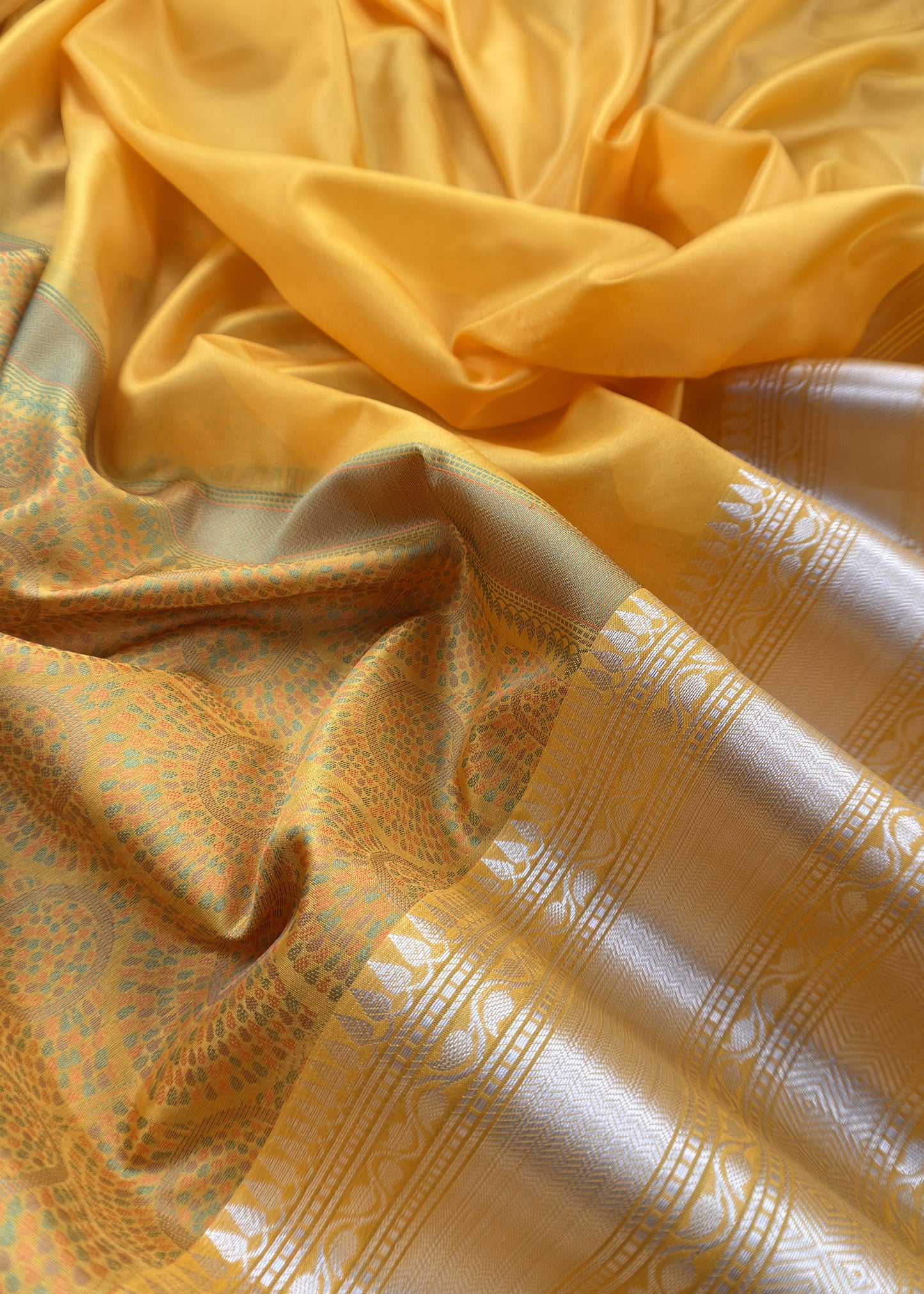 Yellow Pure Silk Suit with Meenakari Multicolour Weaving