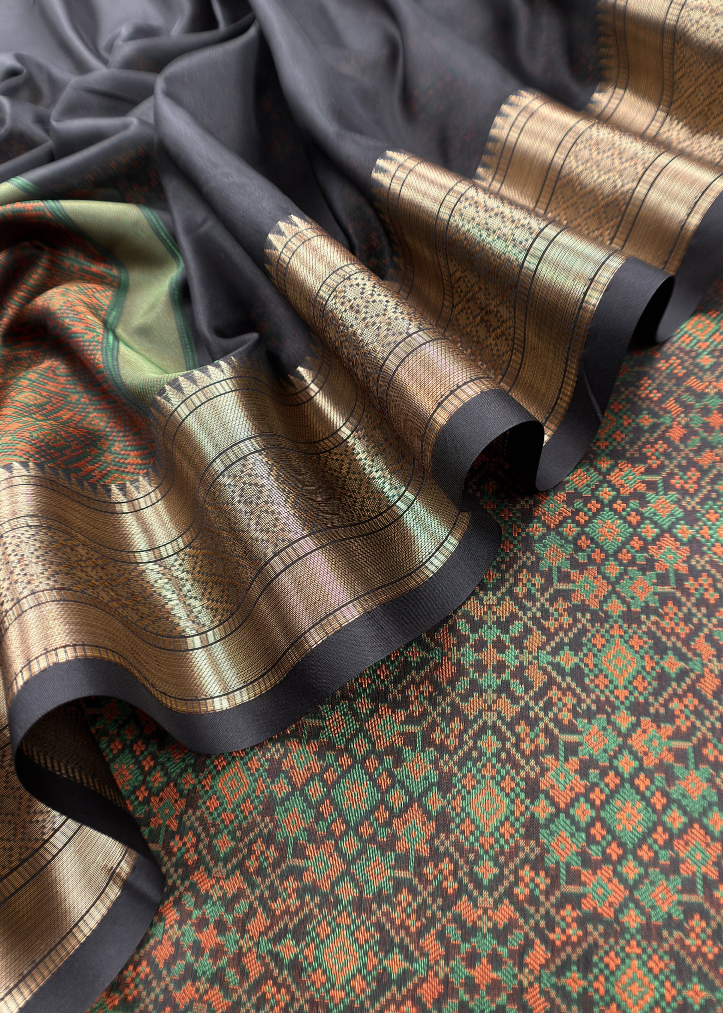 Black Pure Silk Suit with Meenakari Multicolour Weaving