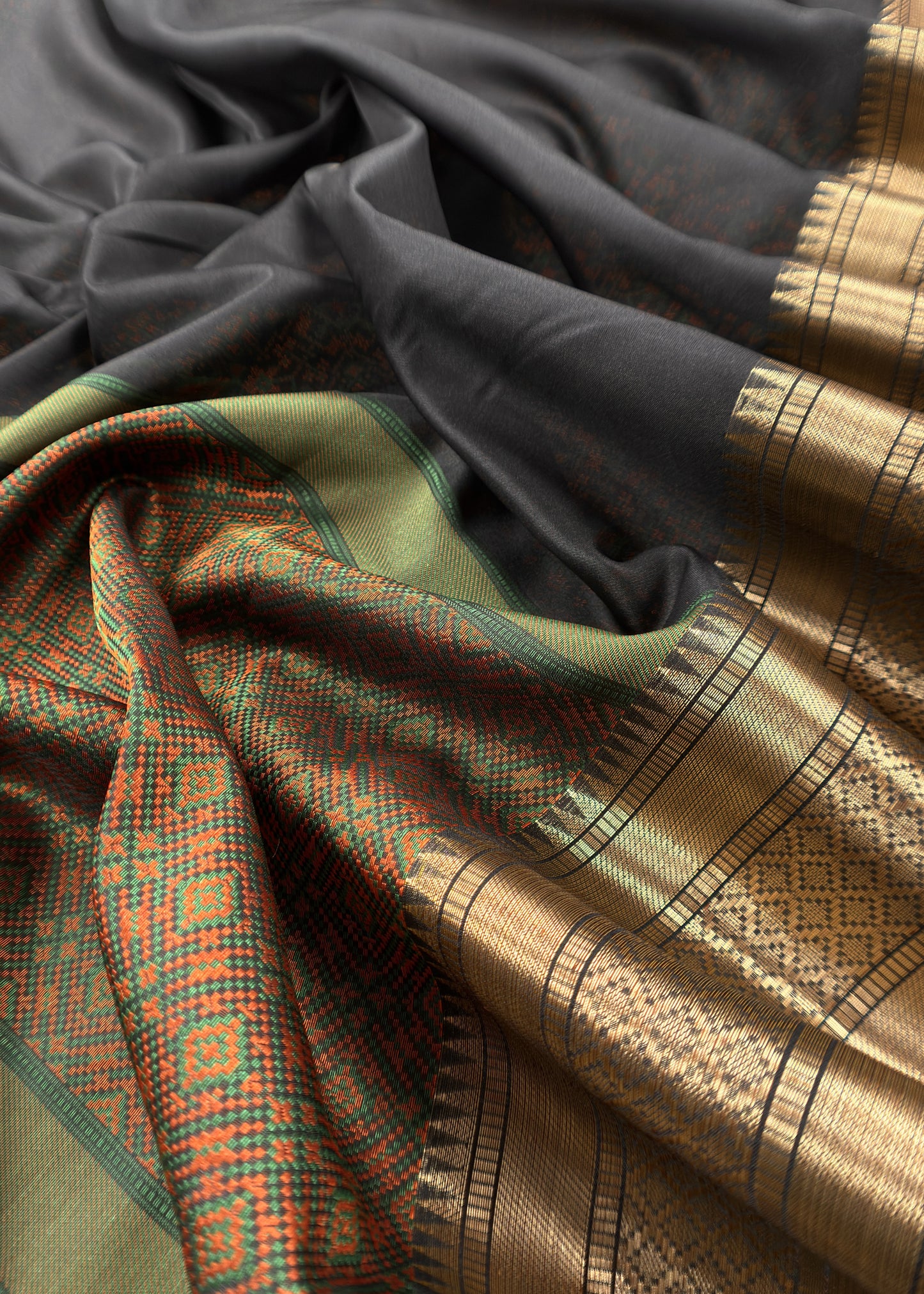 Black Pure Silk Suit with Meenakari Multicolour Weaving