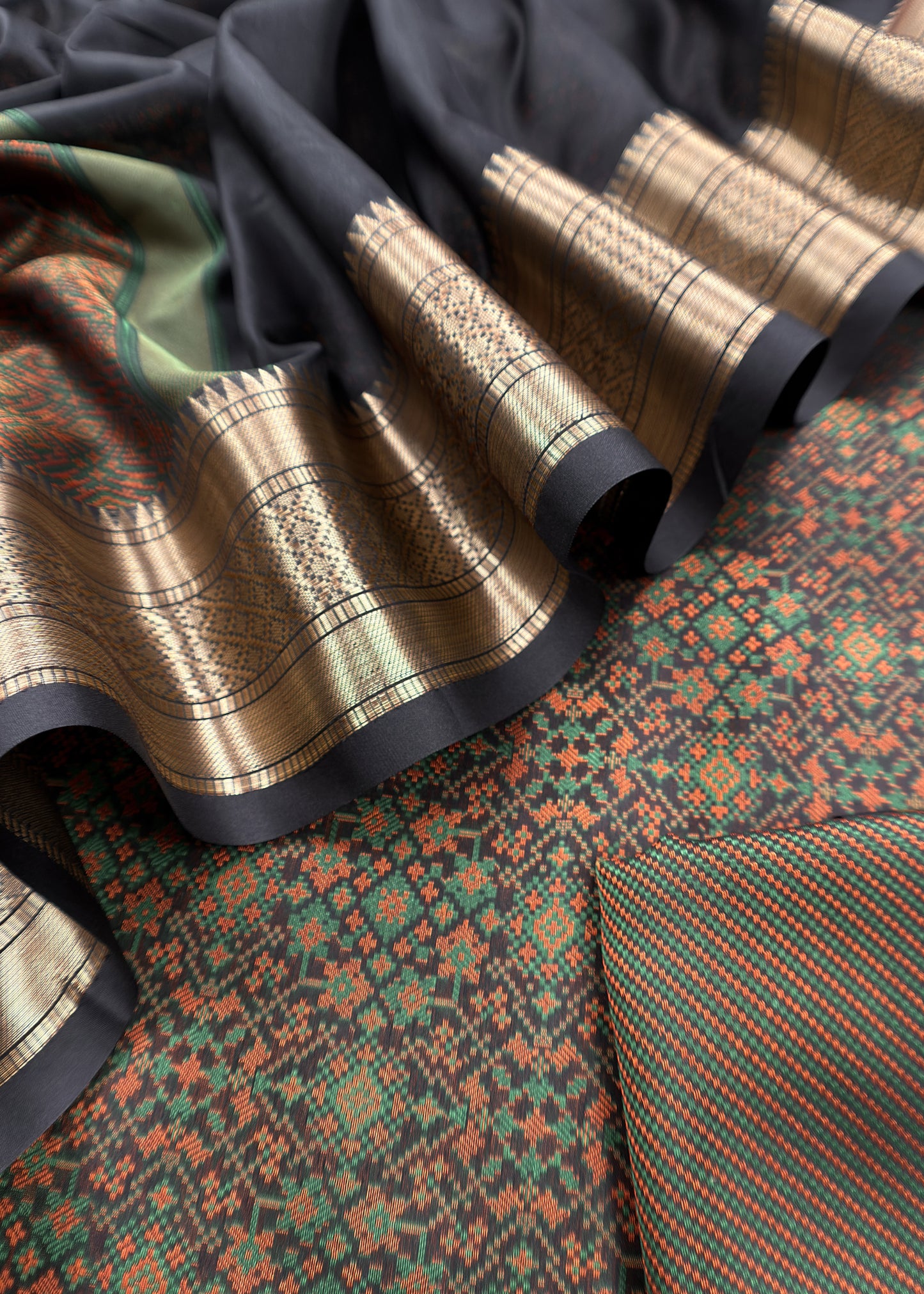 Black Pure Silk Suit with Meenakari Multicolour Weaving