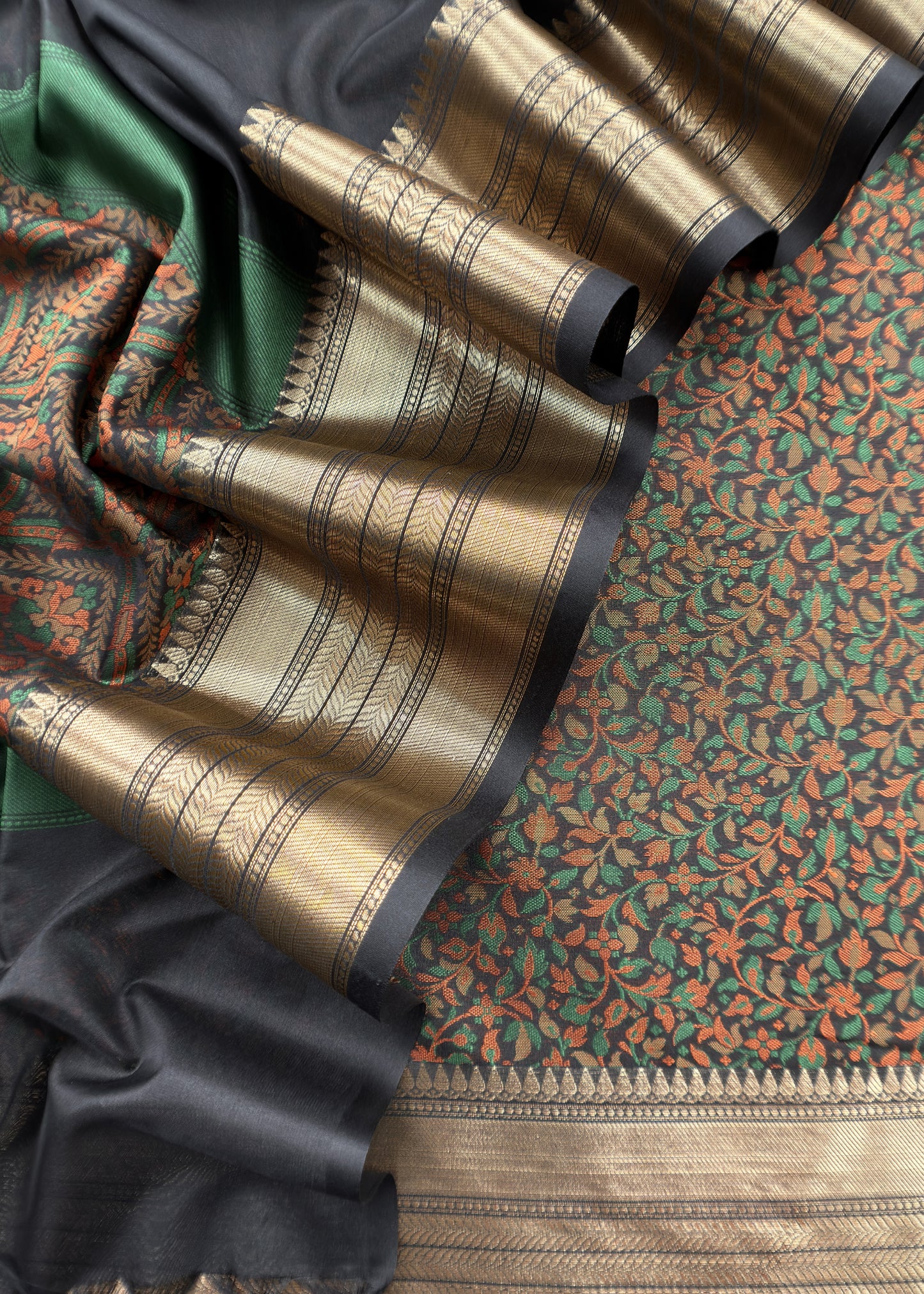 Black Pure Silk Suit with Meenakari multicolour weaving