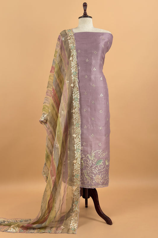 Purple Kalasheel Luxe Organza Suit with Pitta Hand Work