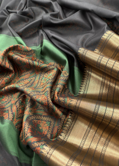 Black Pure Silk Suit with Meenakari multicolour weaving