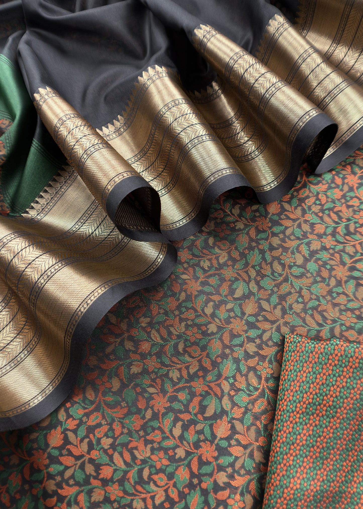 Black Pure Silk Suit with Meenakari multicolour weaving