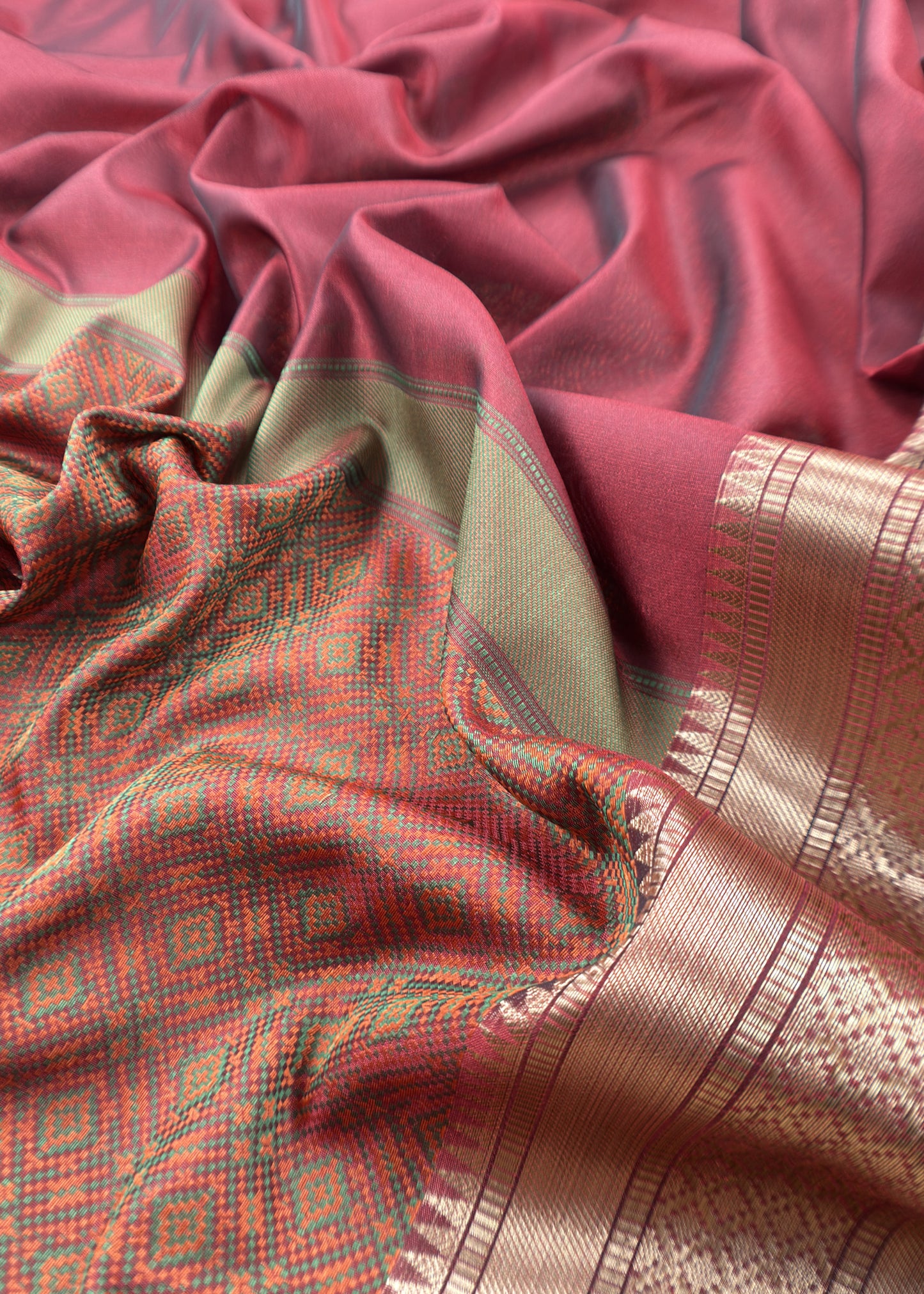 Dark wine Pure Silk Suit with Meenakari multicolour weaving