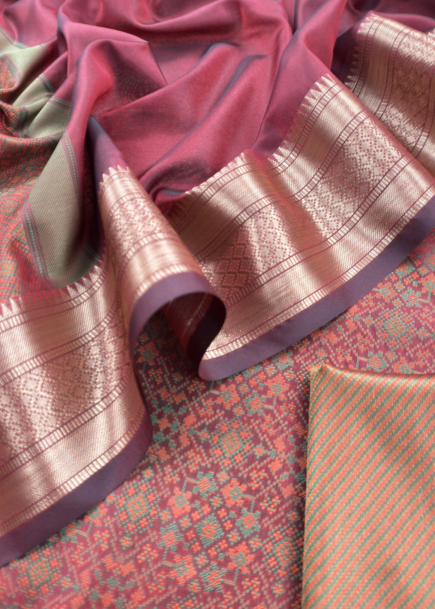 Dark wine Pure Silk Suit with Meenakari multicolour weaving