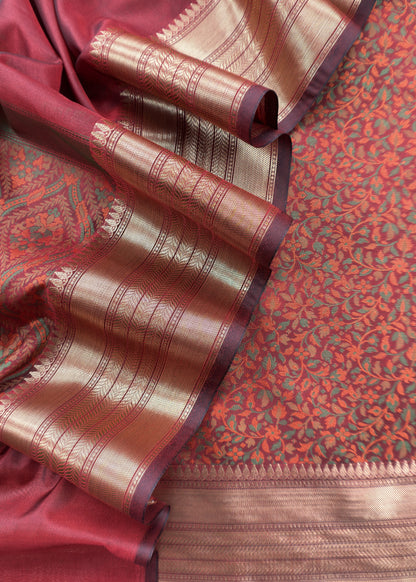 Maroon Pure Silk Suit with Meenakari Kani weaving