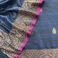 Blue Handloom Dupion Silk Suit With Kadwa Weaving