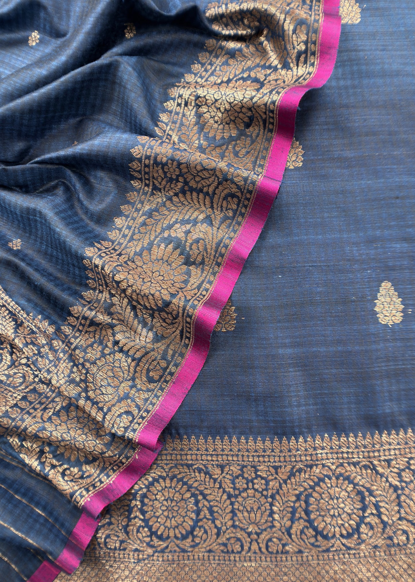 Blue Handloom Dupion Silk Suit With Kadwa Weaving