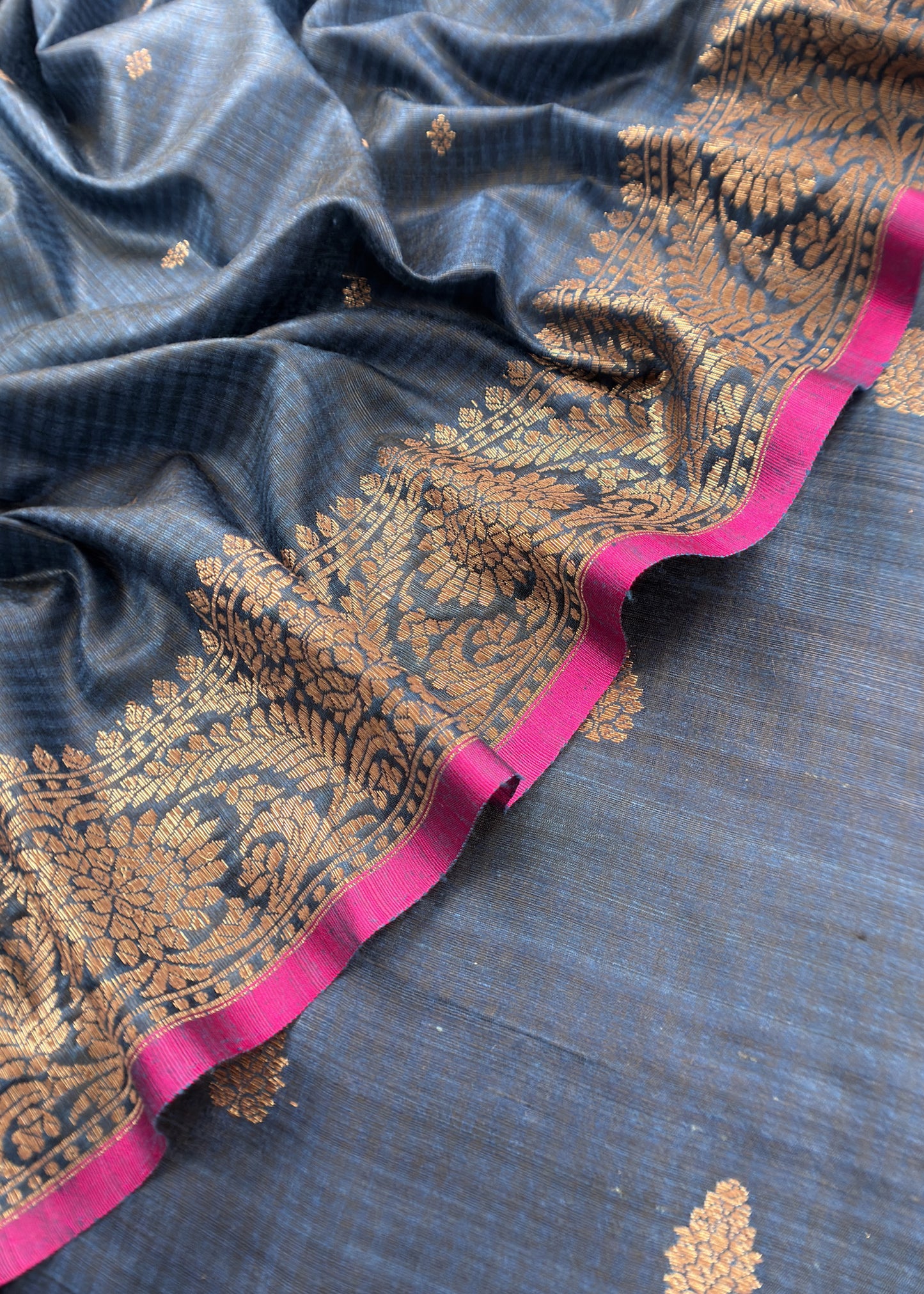 Blue Handloom Dupion Silk Suit With Kadwa Weaving