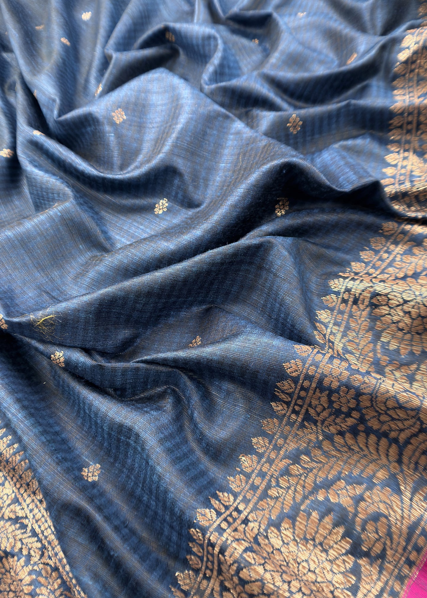 Blue Handloom Dupion Silk Suit With Kadwa Weaving