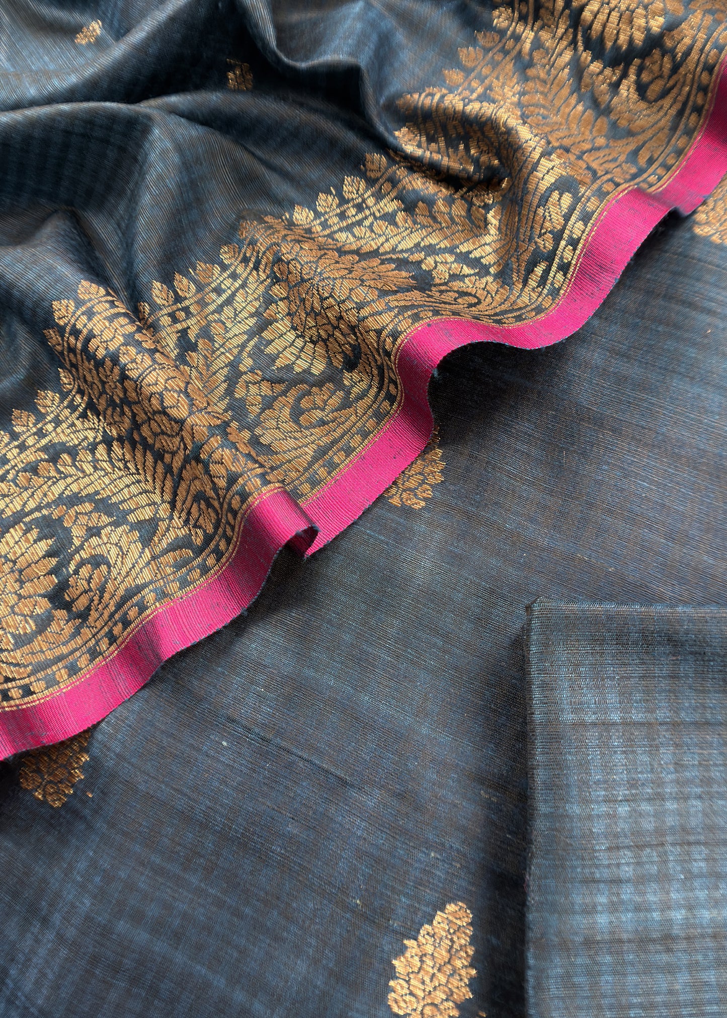 Blue Handloom Dupion Silk Suit With Kadwa Weaving