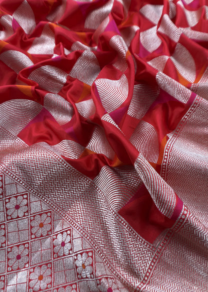 Luxe Red Kanjivaram handloom silk Suit set with gold Meenakari weaving