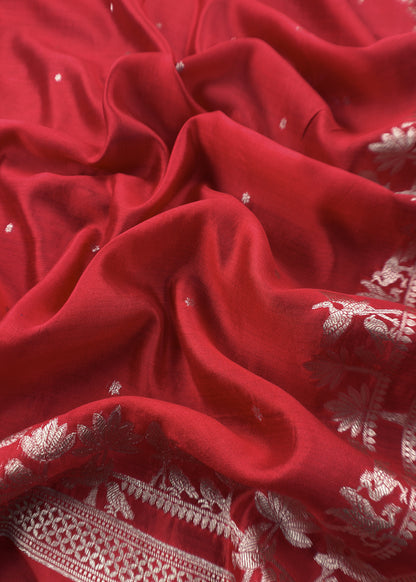 Red Green Son chiraiya Pure Silk suit fabric with Gold weaving