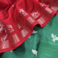 Red Green Son chiraiya Pure Silk suit fabric with Gold weaving