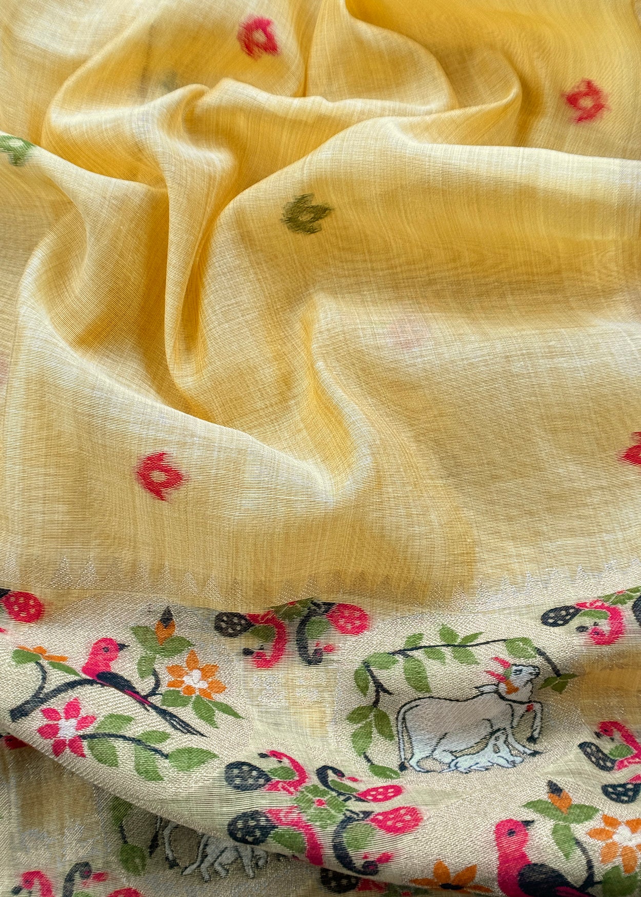 Linen Chanderi Suit With Cow pichwai jamdani weaving

