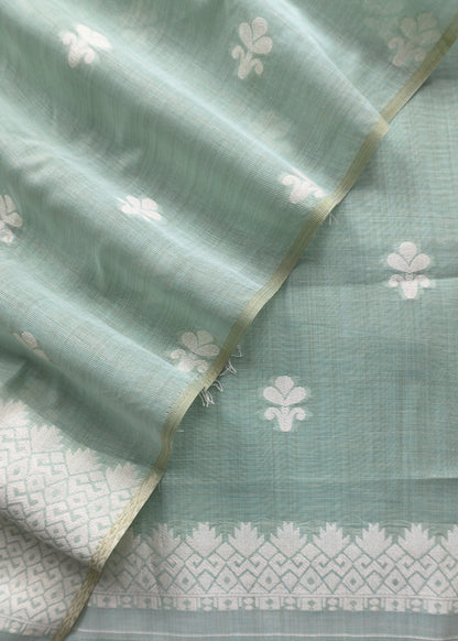 linen chanderi suit with jamdani weaving

