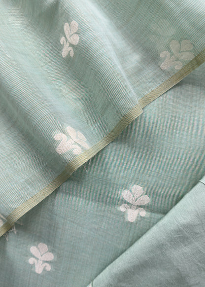 Pastel Green Jamdani Weaved Suit Fabric In Linen Chanderi
