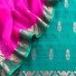 Pine Green And Pink Handloom Raw Silk Suit With Kora Silk Dupatta