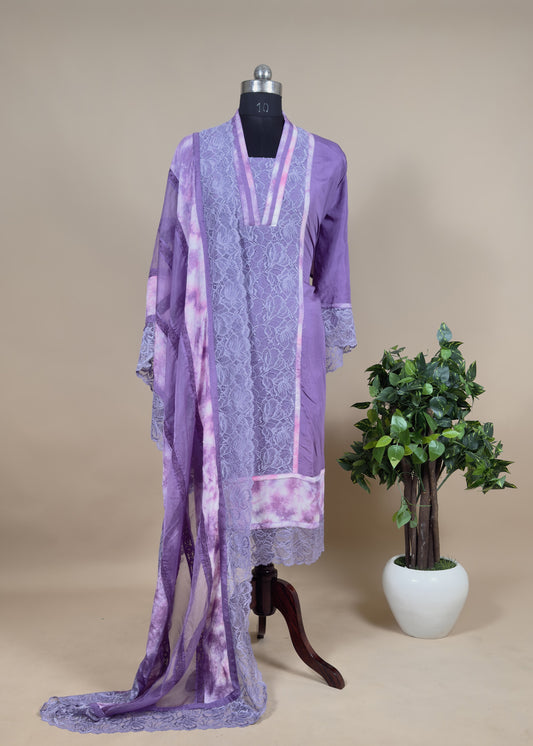 Purple Mul Cotton Suit With Dupatta