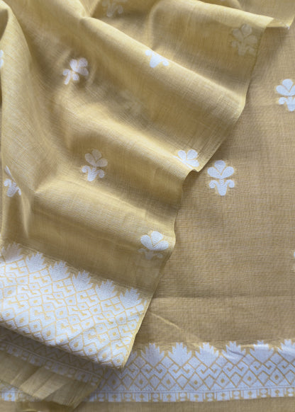 linen chanderi suit with jamdani weaving

