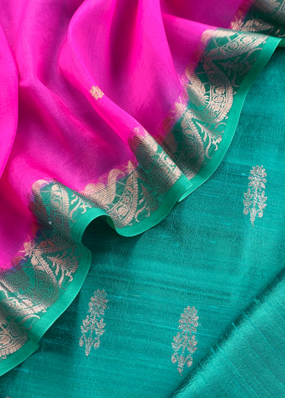 Indian ethnic wear raw silk suit with kora silk dupatta