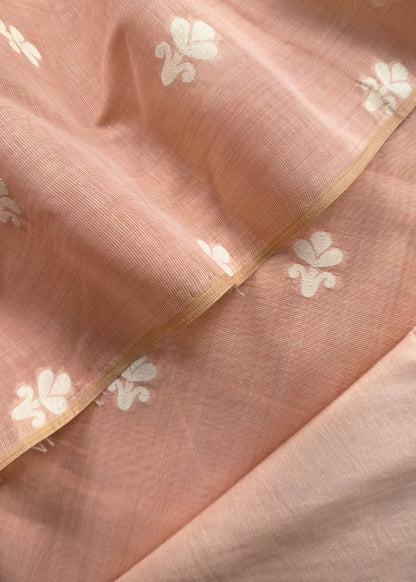 Pastel Peach Jamdani Weaved Suit Fabric In Linen Chanderi