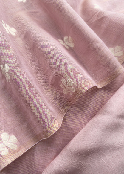 Pastel Pink Jamdani Weaved Suit Fabric In Linen Chanderi