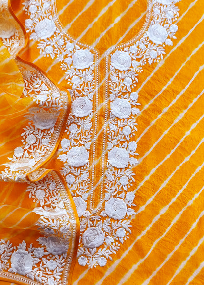 Premium quality silk unstitched suit with kora dupatta

