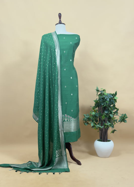 Green Kadhwa Weaves Banarasi Silk Suit Fabric