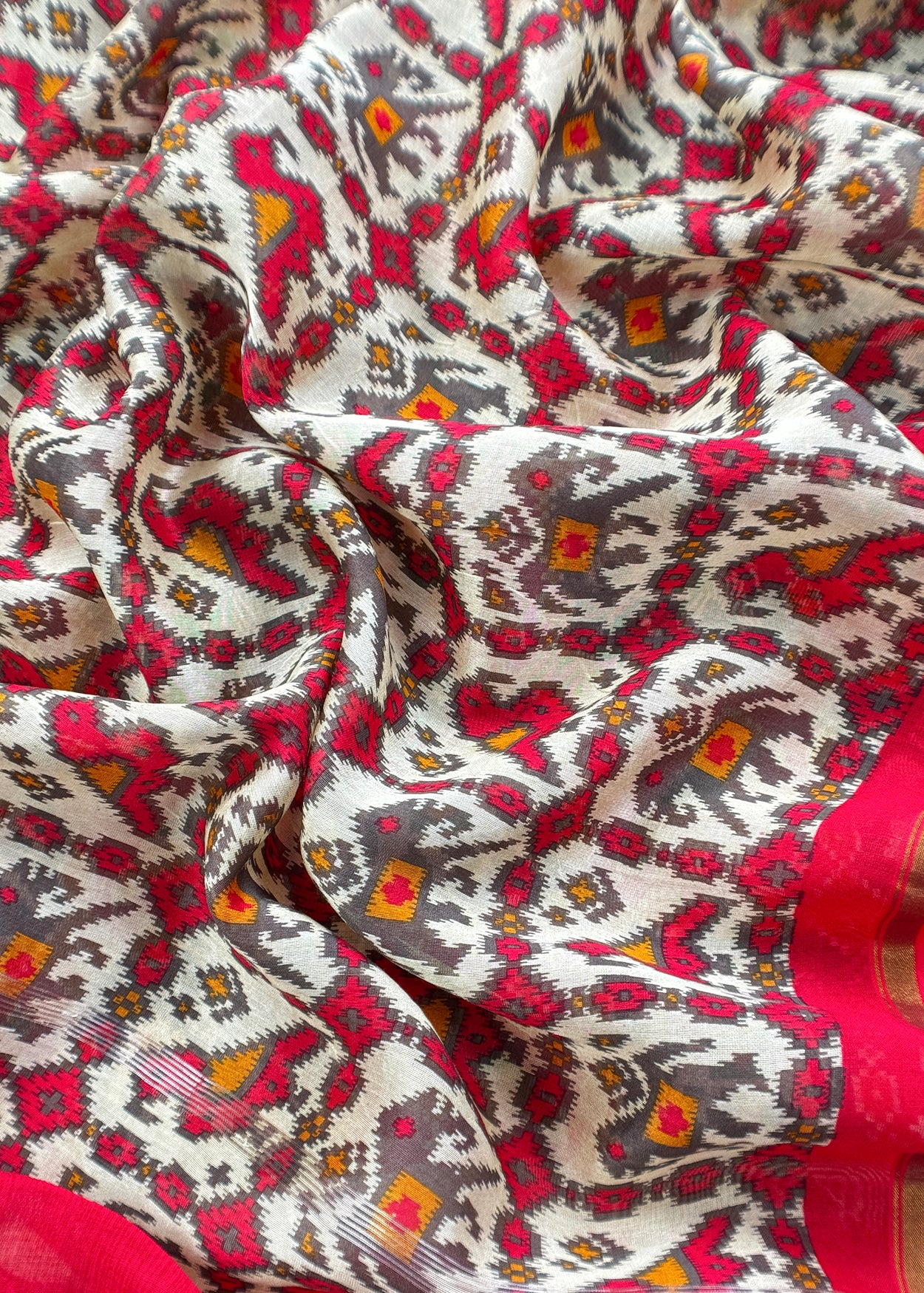 Red Patola Maheshwari Silk Suit Set