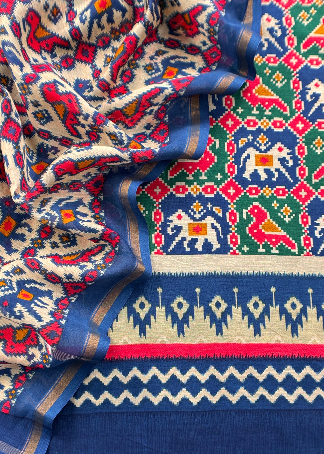 Blue Patola Maheshwari Silk Suit Set