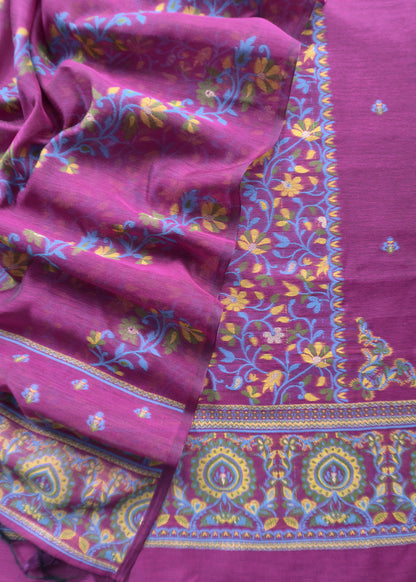 linen chanderi suit with jamdani weaving

