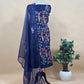 Green Handloom Organza Silk Suit Fabric With Macaw Kantha Handwork