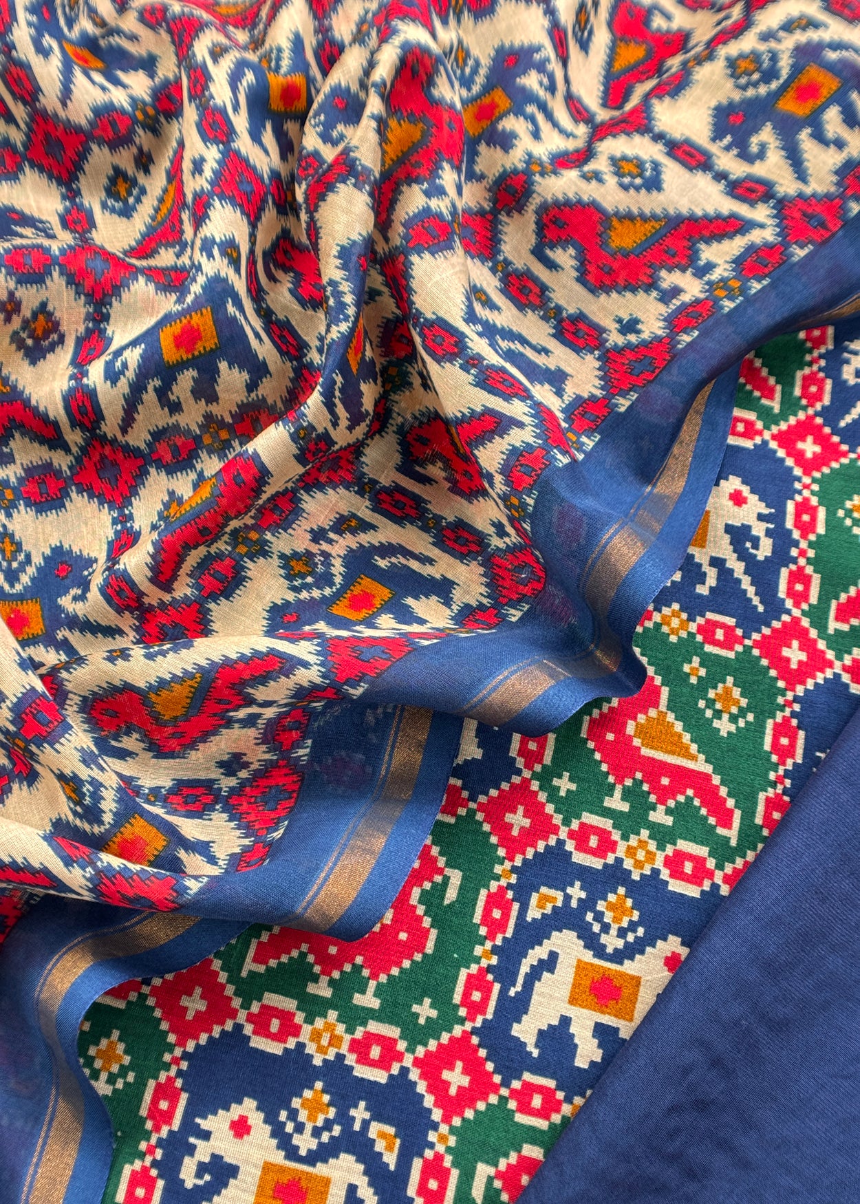 Blue Patola Maheshwari Silk Suit Set