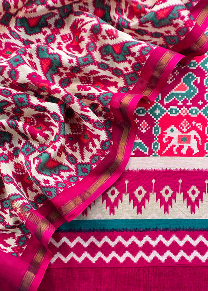 Pink Patola Maheshwari Silk Suit Set