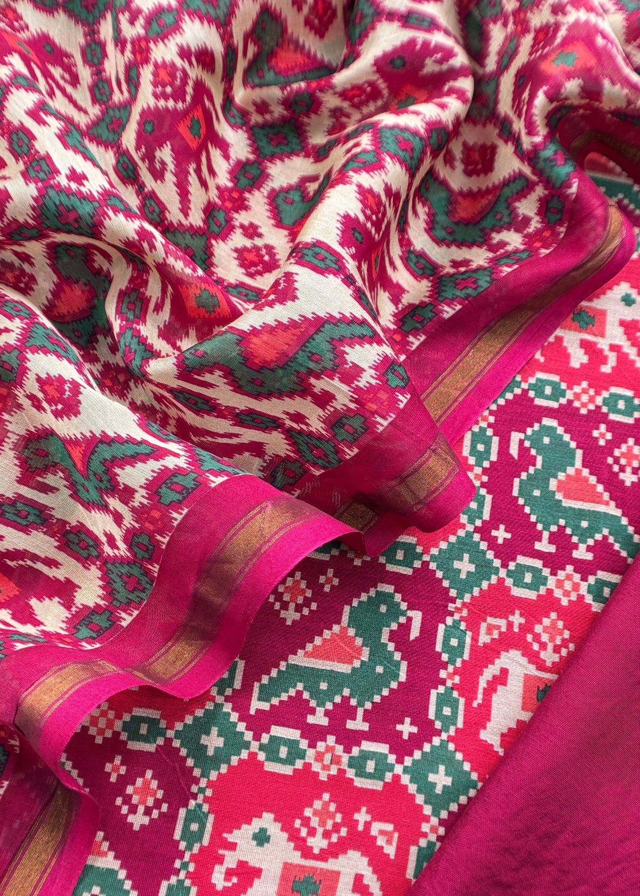 Pink Patola Maheshwari Silk Suit Set