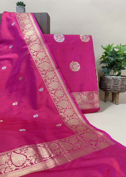 Handloom Pink Katan Silk With Kadwa Weaves